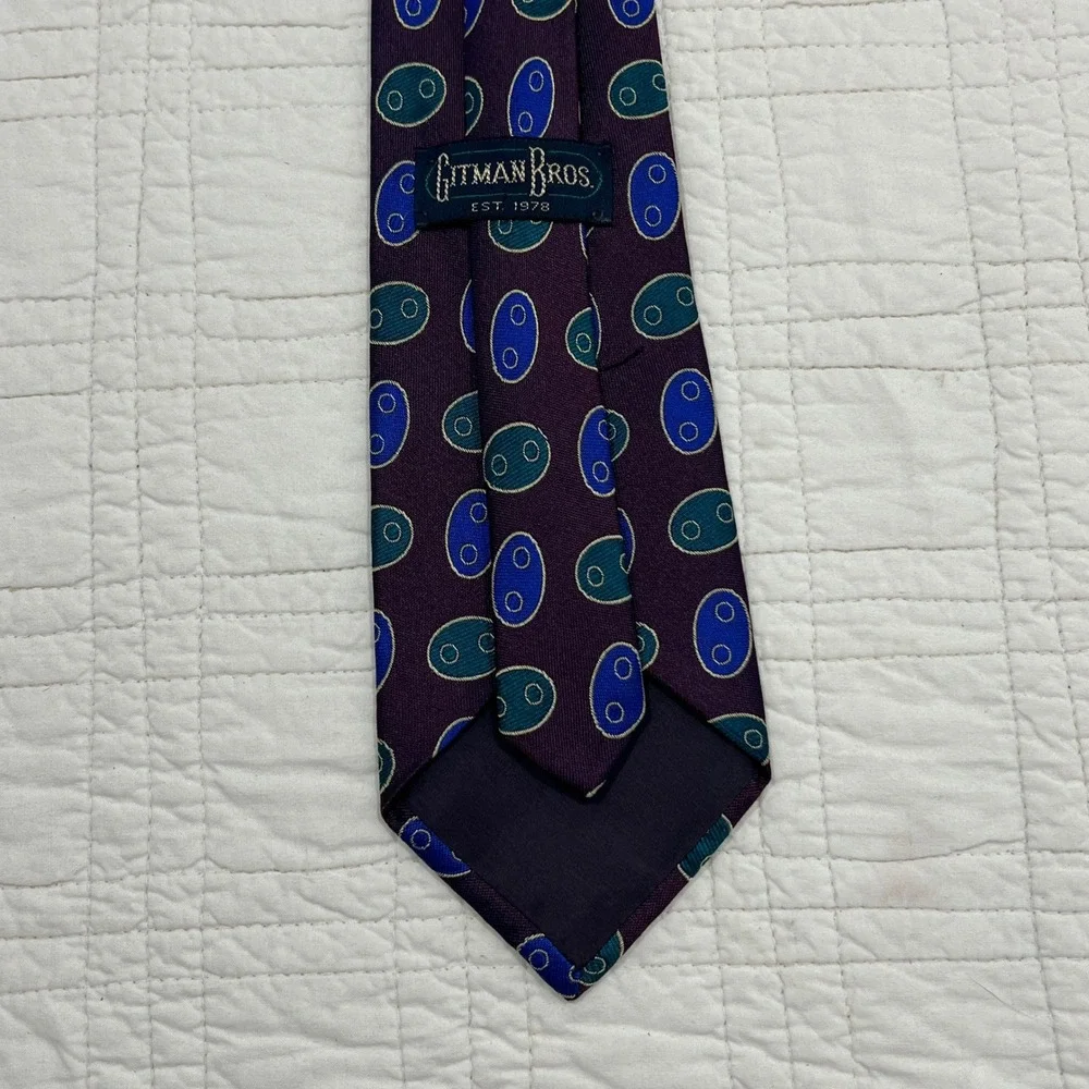 Gitman Bros Mens Silk Tie Purple Blue Teal Geometric Oval Pattern Made in USA